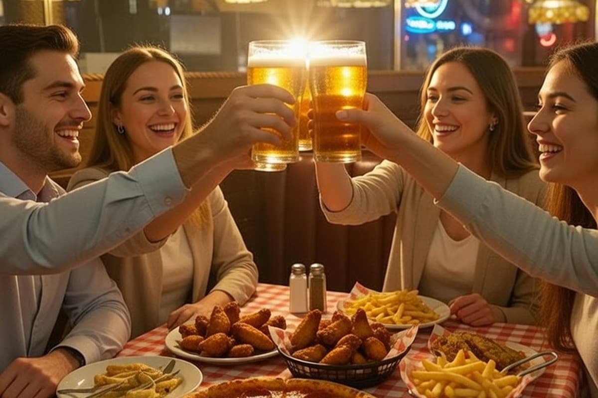 Friends toasting at Patrick's Pub