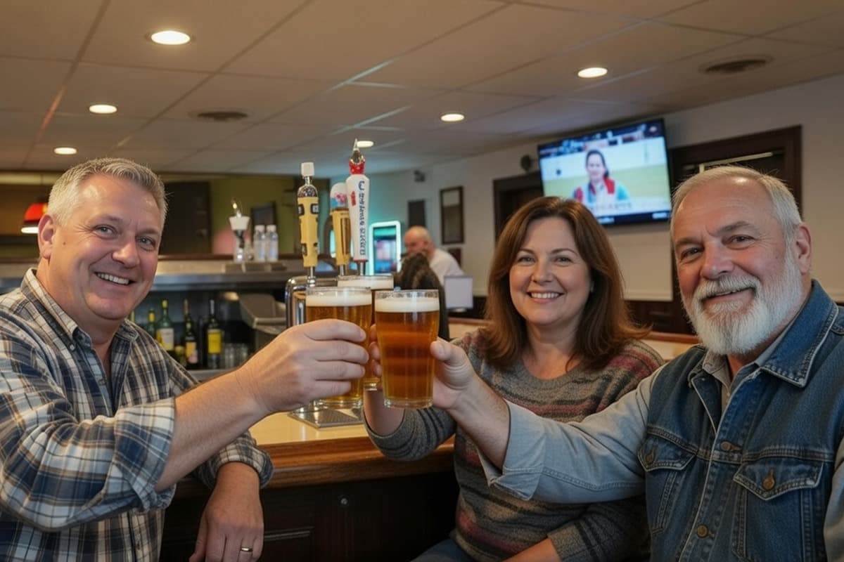 Regulars toasting at the bar