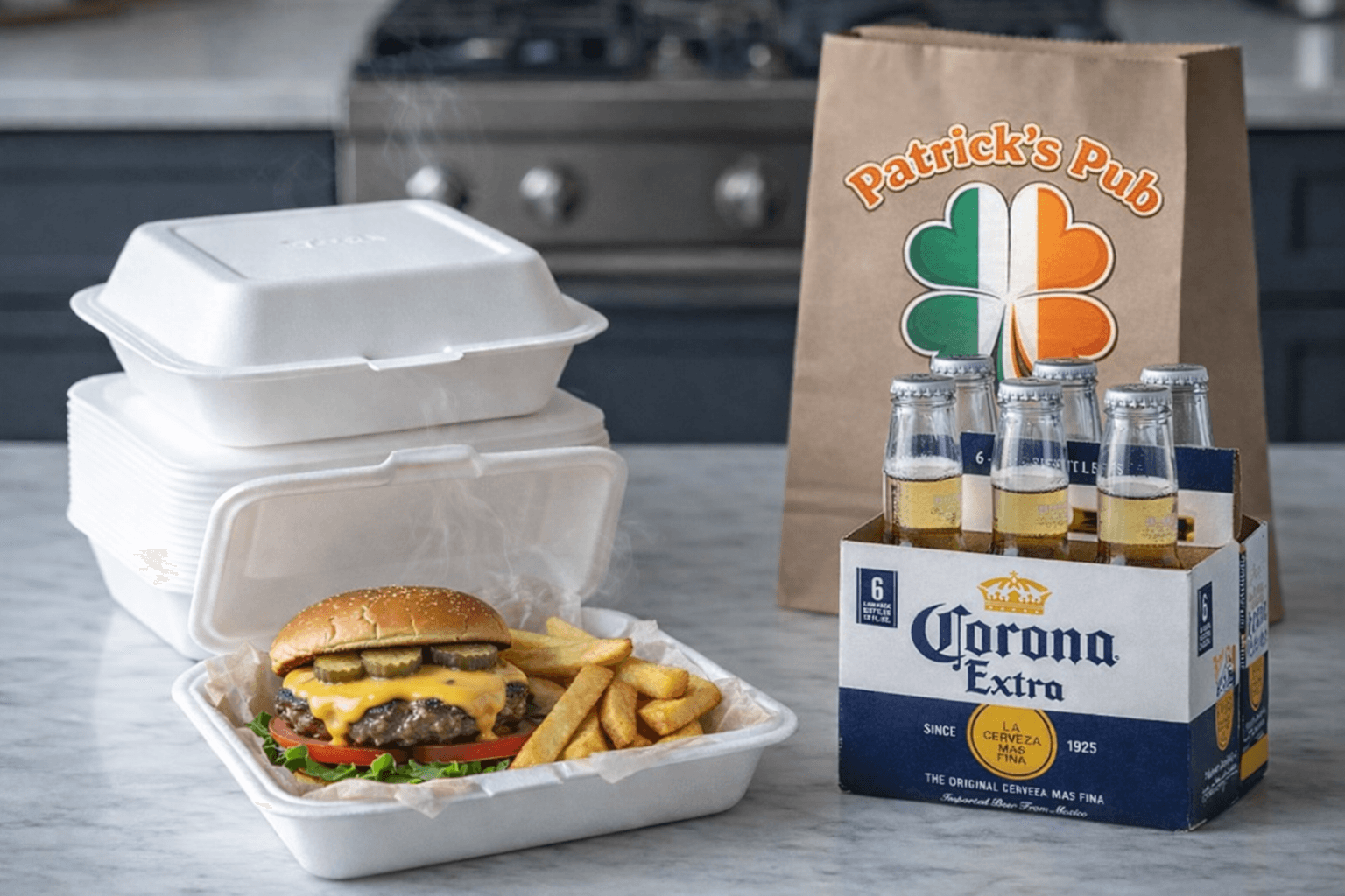 Patrick's Pub takeout and cold beer to go